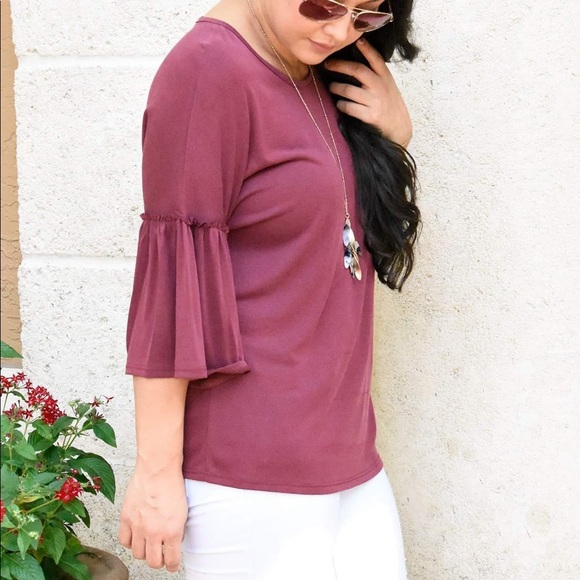 Soft Wine Bell Sleeve Basic Tee - Picture 2 of 4